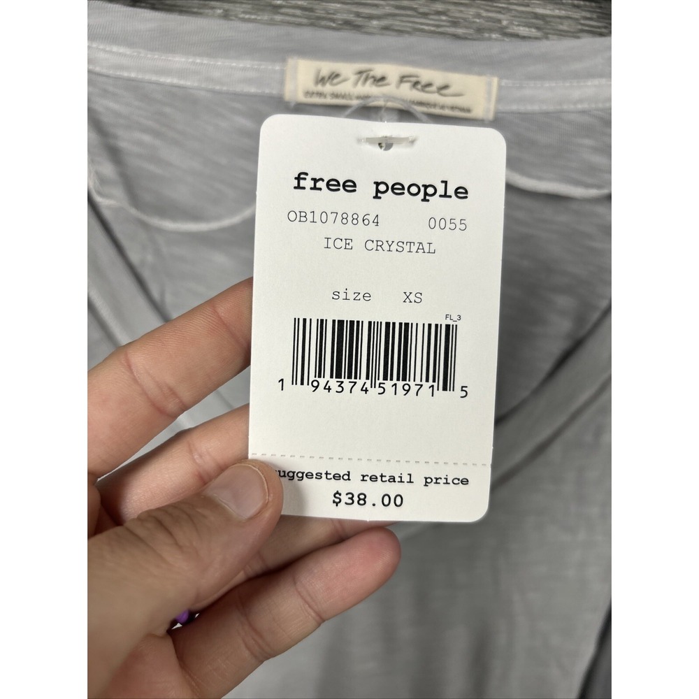 NEW Free People Women's On My Mind V-Neck Long Sleeve Shirt Light Gray Size XS - Picture 9 of 12